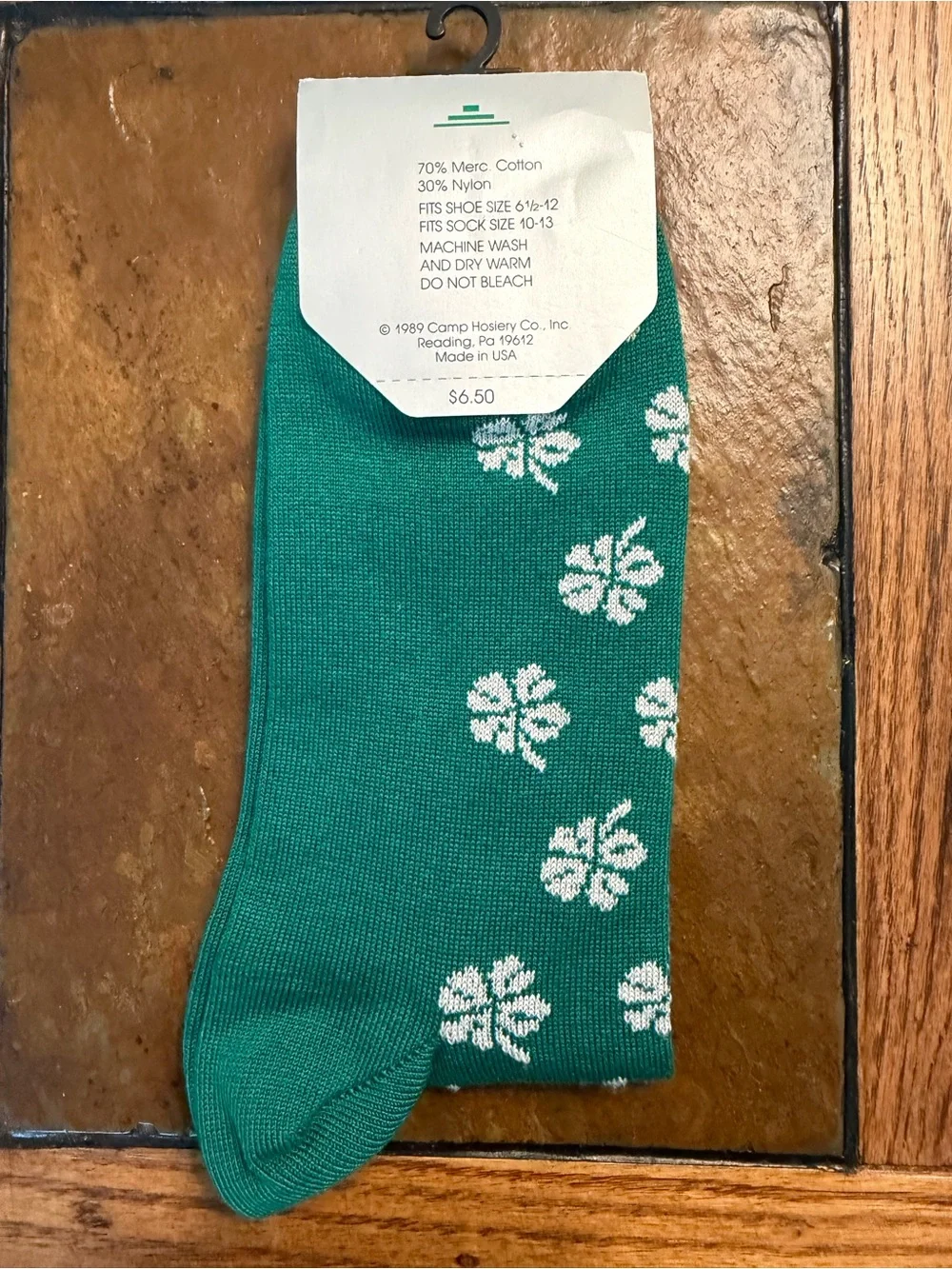 Vintage 1989 Camp Hosiery Dress Socks Deadstock St Patrick’s Day Shamrock Green